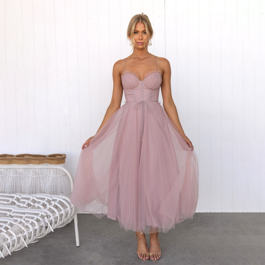 Tule Midi-jurk - Korset Bodice & Spaghettibandjes