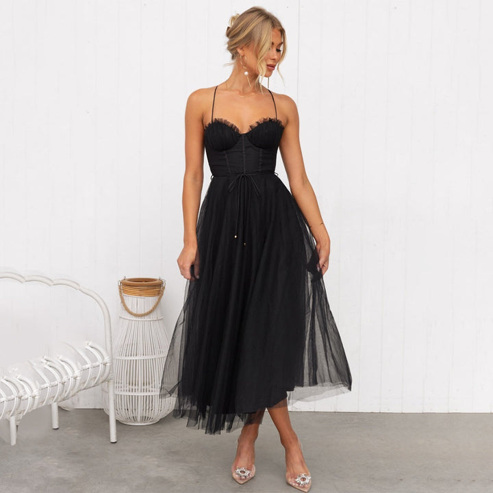 Tule Midi-jurk - Korset Bodice & Spaghettibandjes