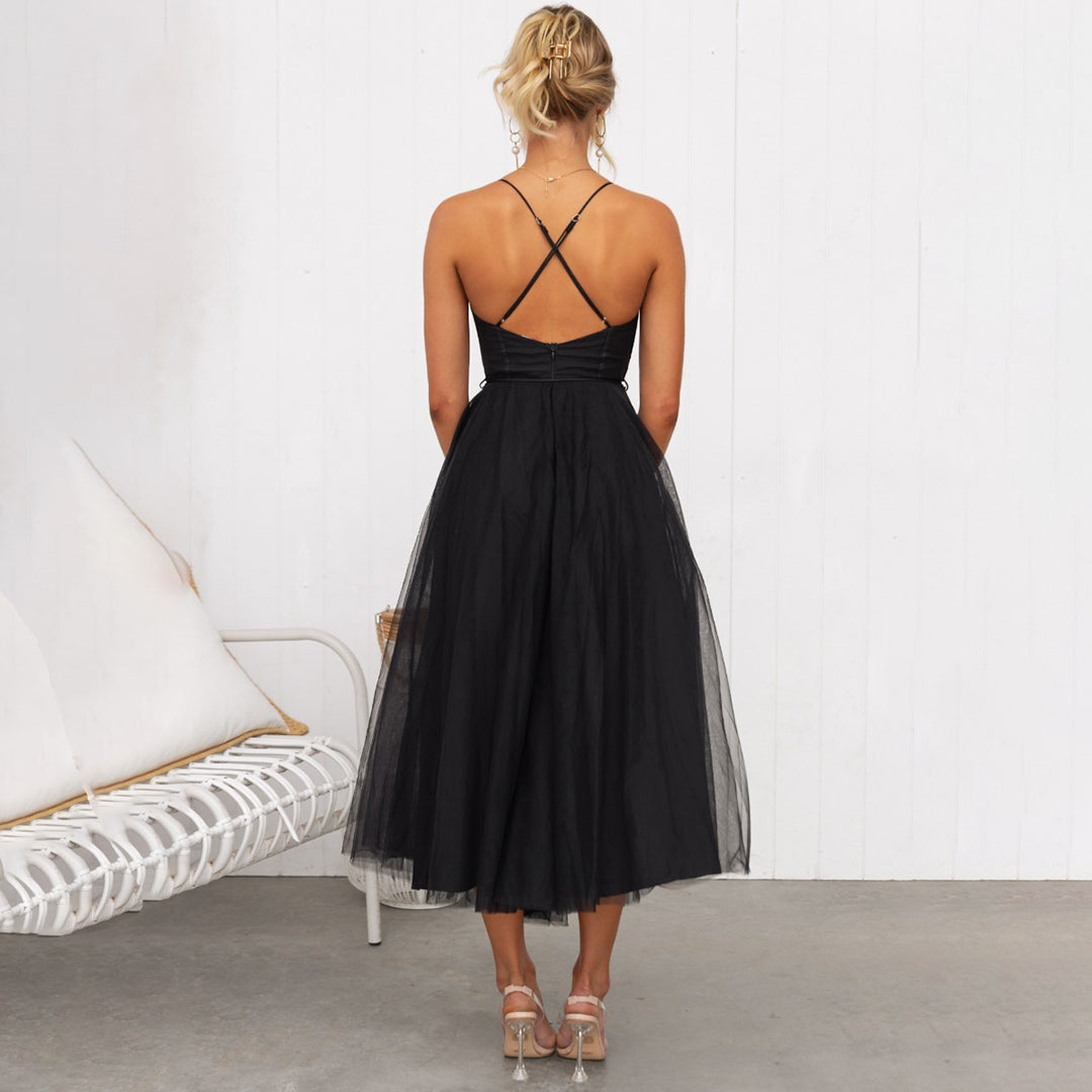 Tule Midi-jurk - Korset Bodice & Spaghettibandjes
