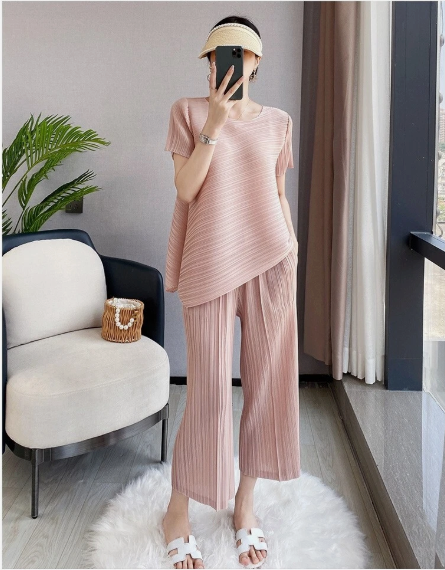 Twee-Delige Set – Effen Top & Normale Pasvorm Broek