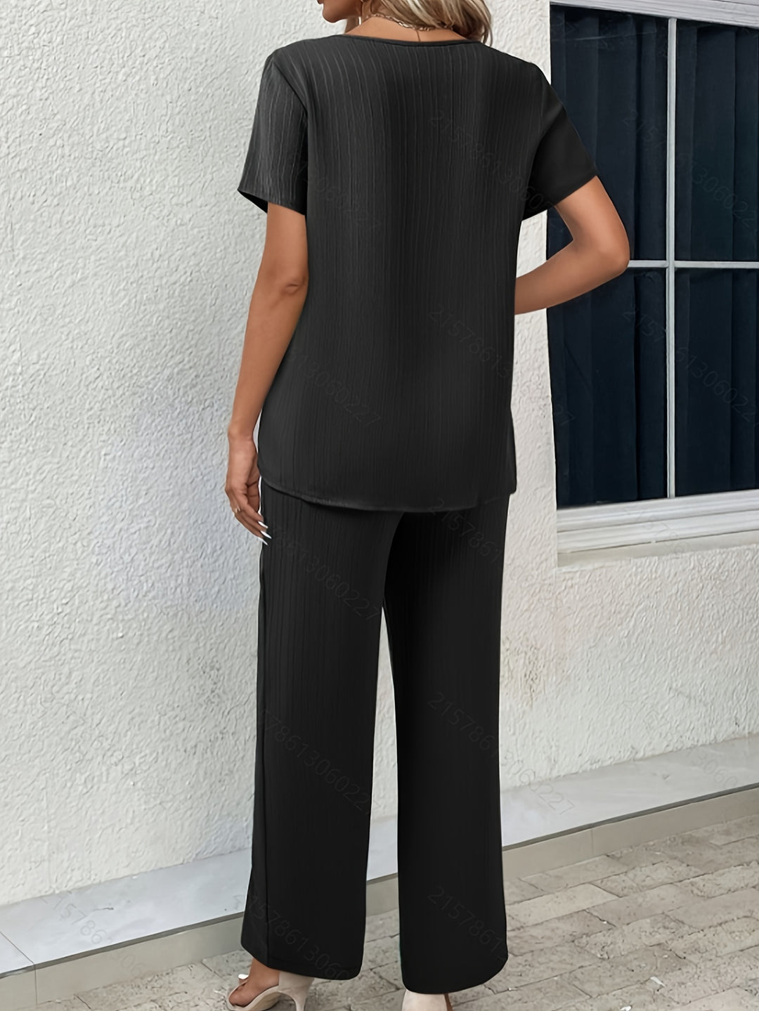 Twee-Delige Set – Effen Top & Normale Pasvorm Broek