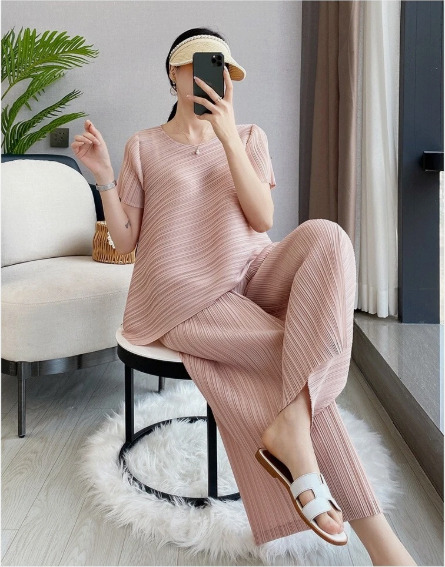 Twee-Delige Set – Effen Top & Normale Pasvorm Broek