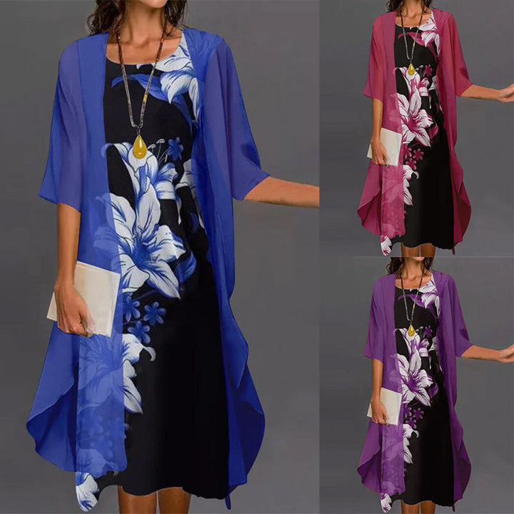 Tweedelige Jurk - Bloemenprint & Mesh Cardigan