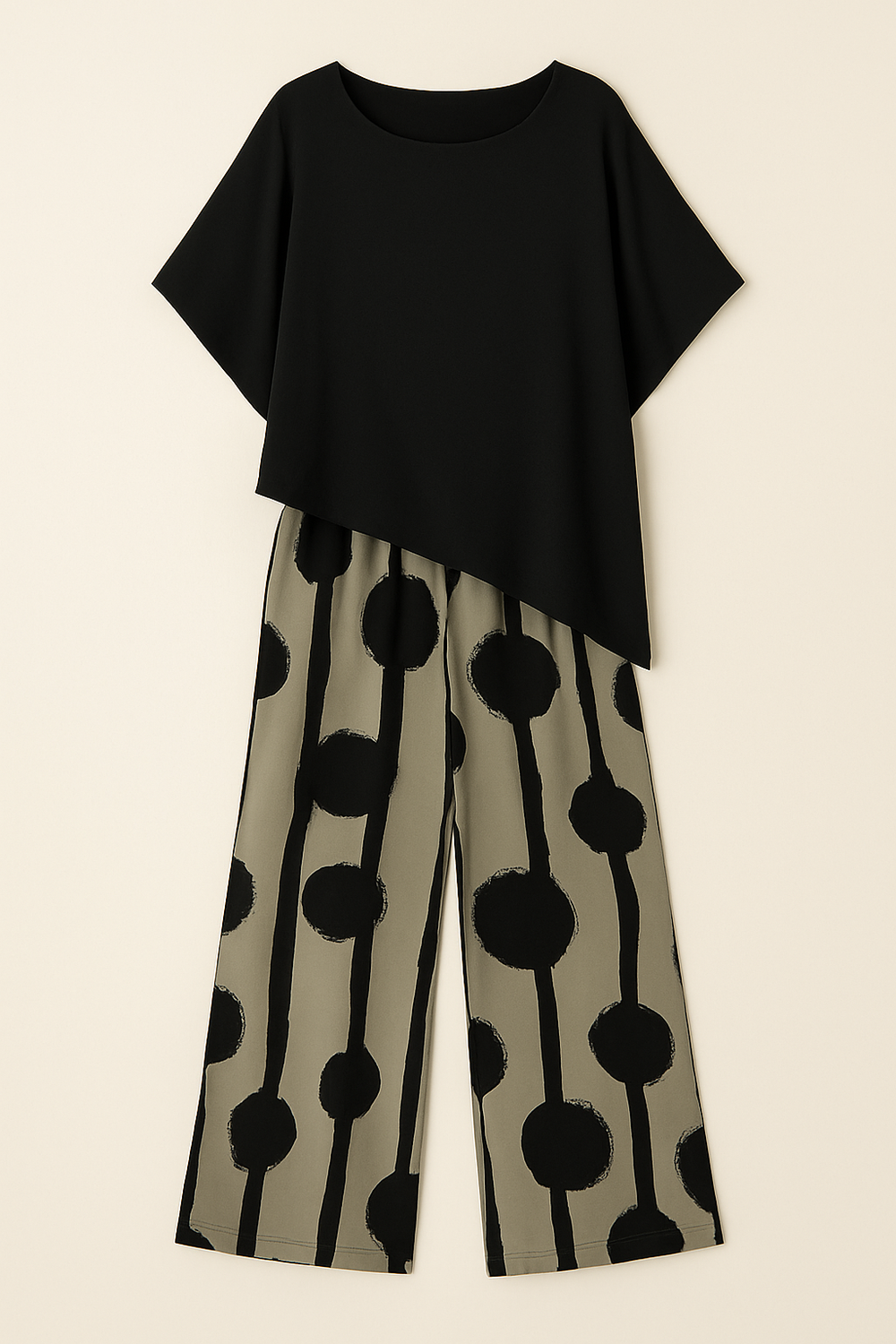 Tweedelige Set - Asymmetrische Zoom Shirt & Gestreepte Broek