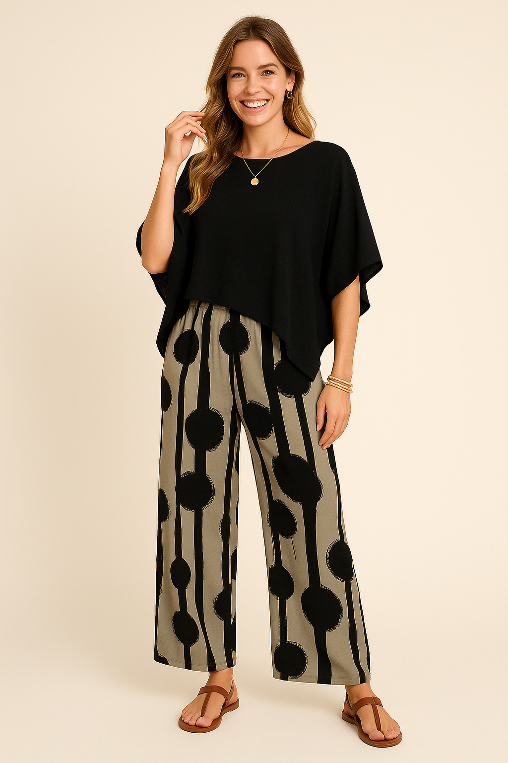 Tweedelige Set - Asymmetrische Zoom Shirt & Gestreepte Broek