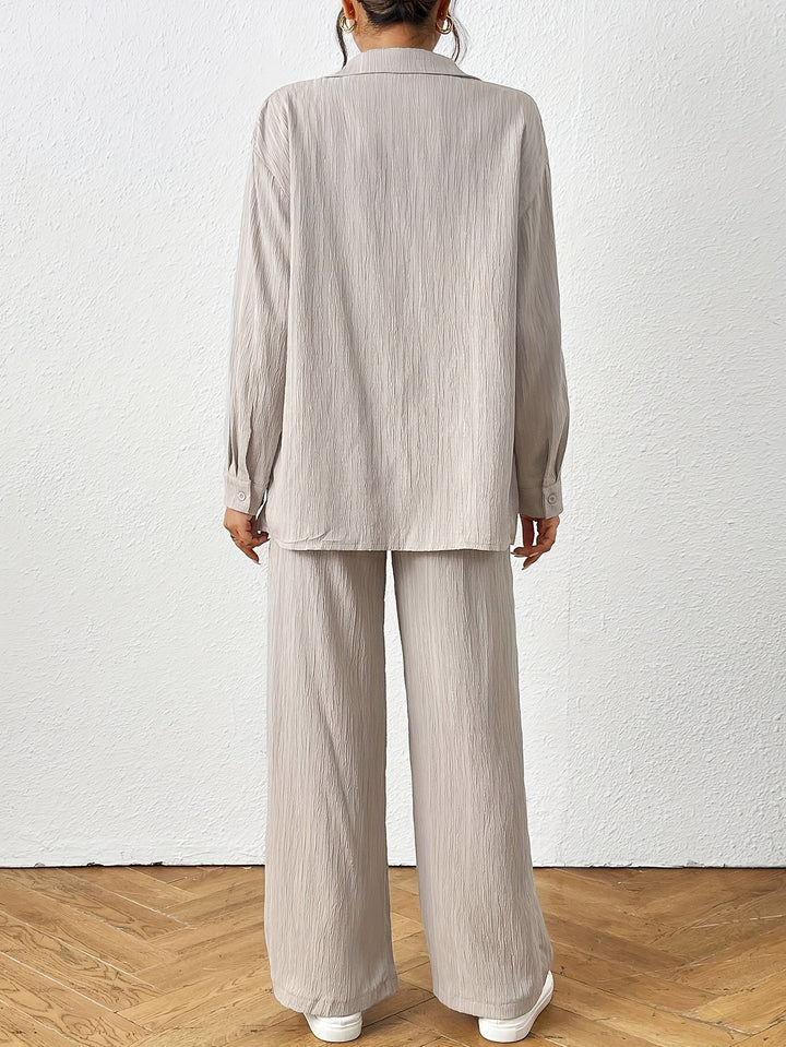 Tweedelige Set – Blouse met Lange Mouwen & Comfortabele Broek