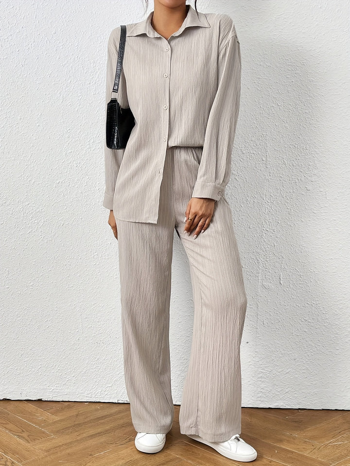 Tweedelige Set – Blouse met Lange Mouwen & Comfortabele Broek