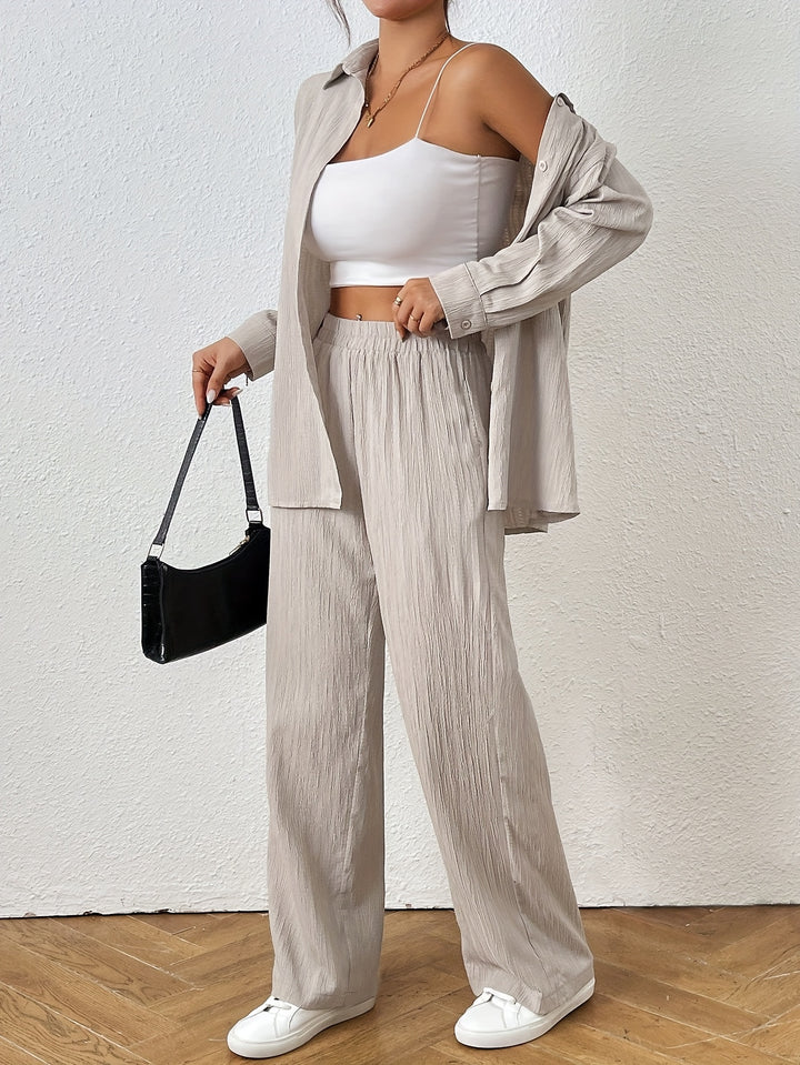 Tweedelige Set – Blouse met Lange Mouwen & Comfortabele Broek