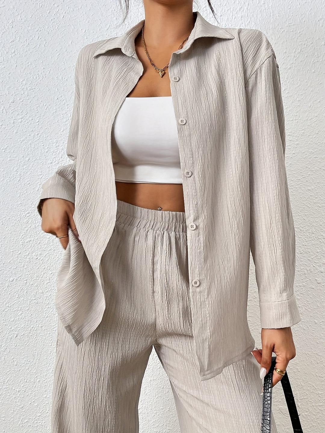 Tweedelige Set – Blouse met Lange Mouwen & Comfortabele Broek