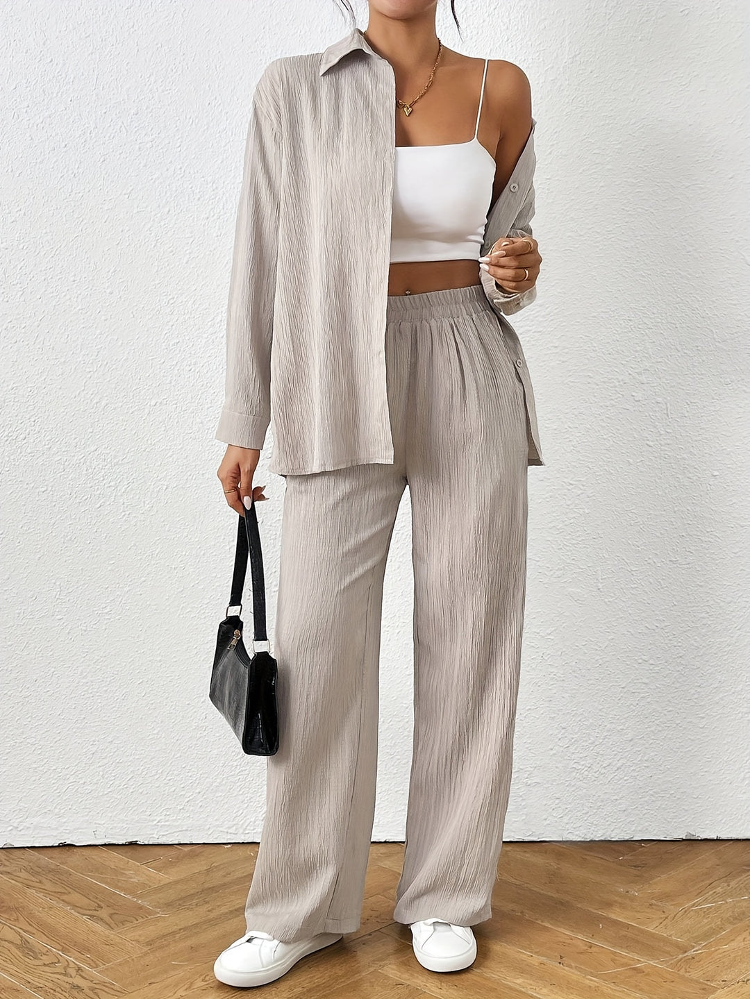 Tweedelige Set – Blouse met Lange Mouwen & Comfortabele Broek