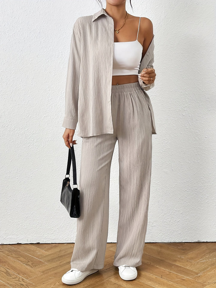 Tweedelige Set – Blouse met Lange Mouwen & Comfortabele Broek
