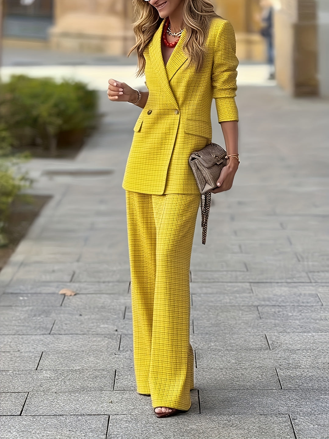 Tweedelige Set - Dubbelgeknoopte Blazer & Vrije Beweging