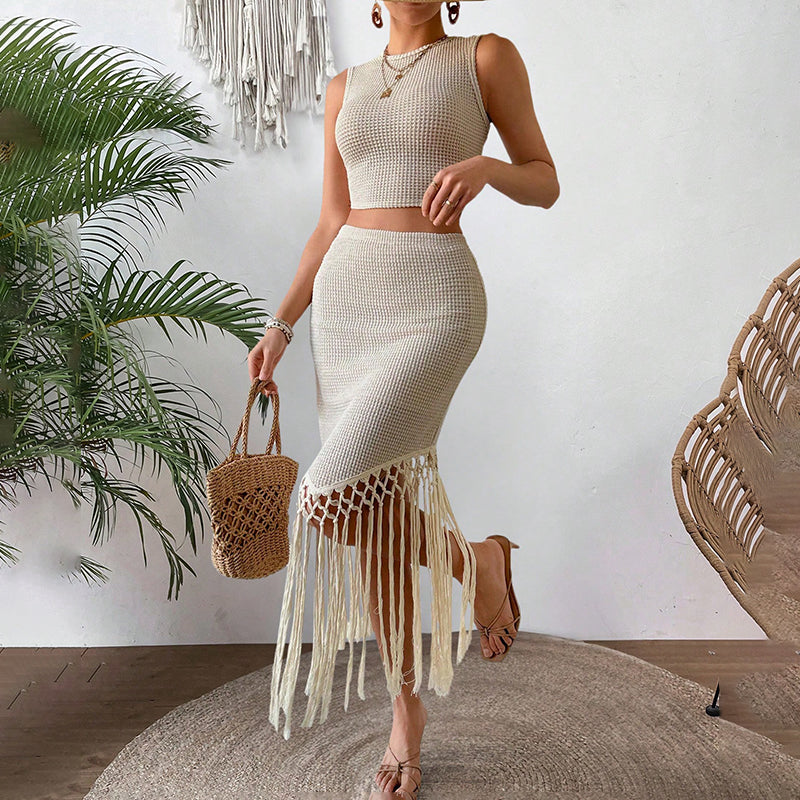 Tweedelige Set – Mouwloze Top & Hoog Taille Rok