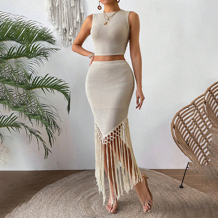Tweedelige Set – Mouwloze Top & Hoog Taille Rok