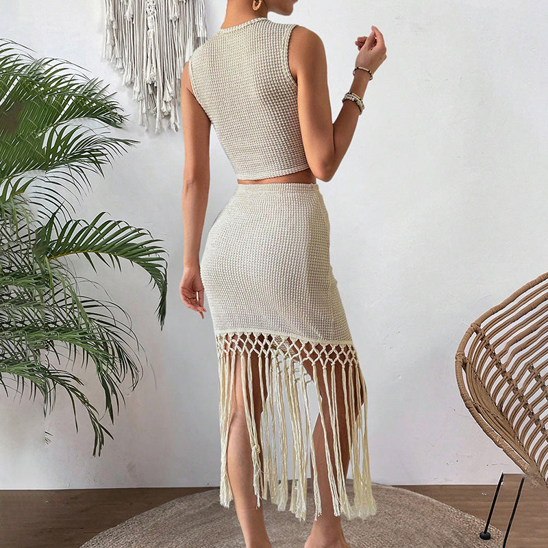 Tweedelige Set – Mouwloze Top & Hoog Taille Rok
