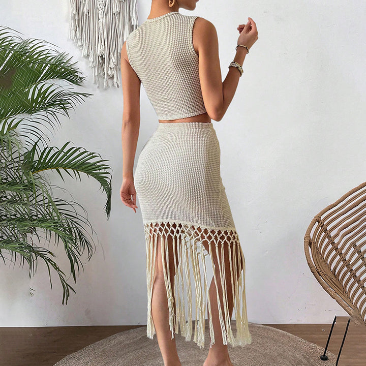 Tweedelige Set – Mouwloze Top & Hoog Taille Rok