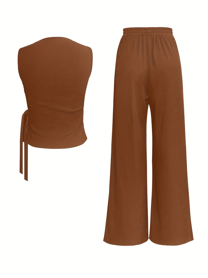 Tweedelige Set - Mouwloze Top & Wijde Pijpen Broek
