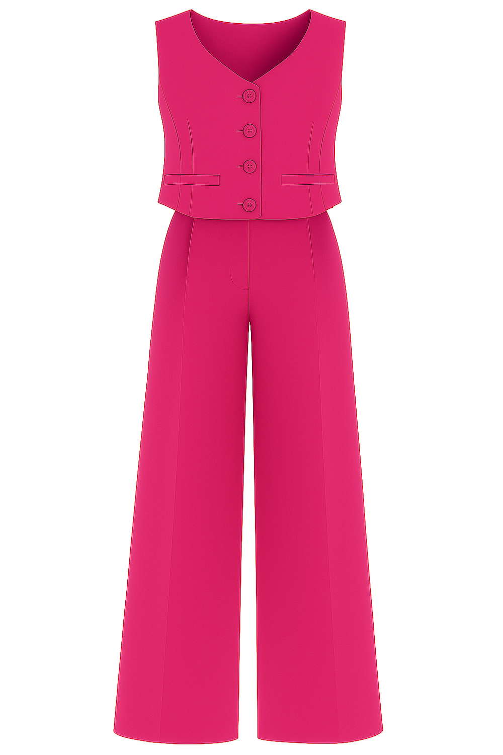 Tweedelige Set – Mouwloze V-hals Top & Wijde Broek