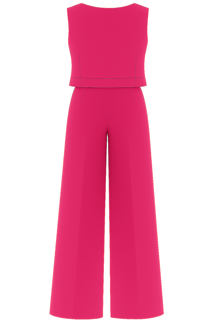 Tweedelige Set – Mouwloze V-hals Top & Wijde Broek