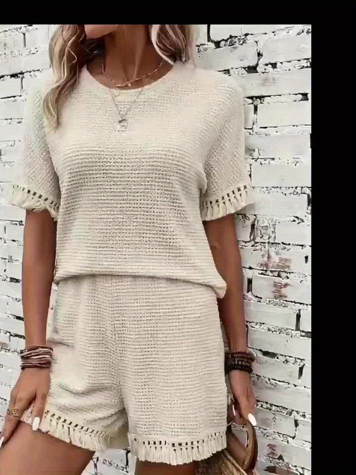 Tweedelige Set - Ronde Hals Top & Elastische Taille Shorts