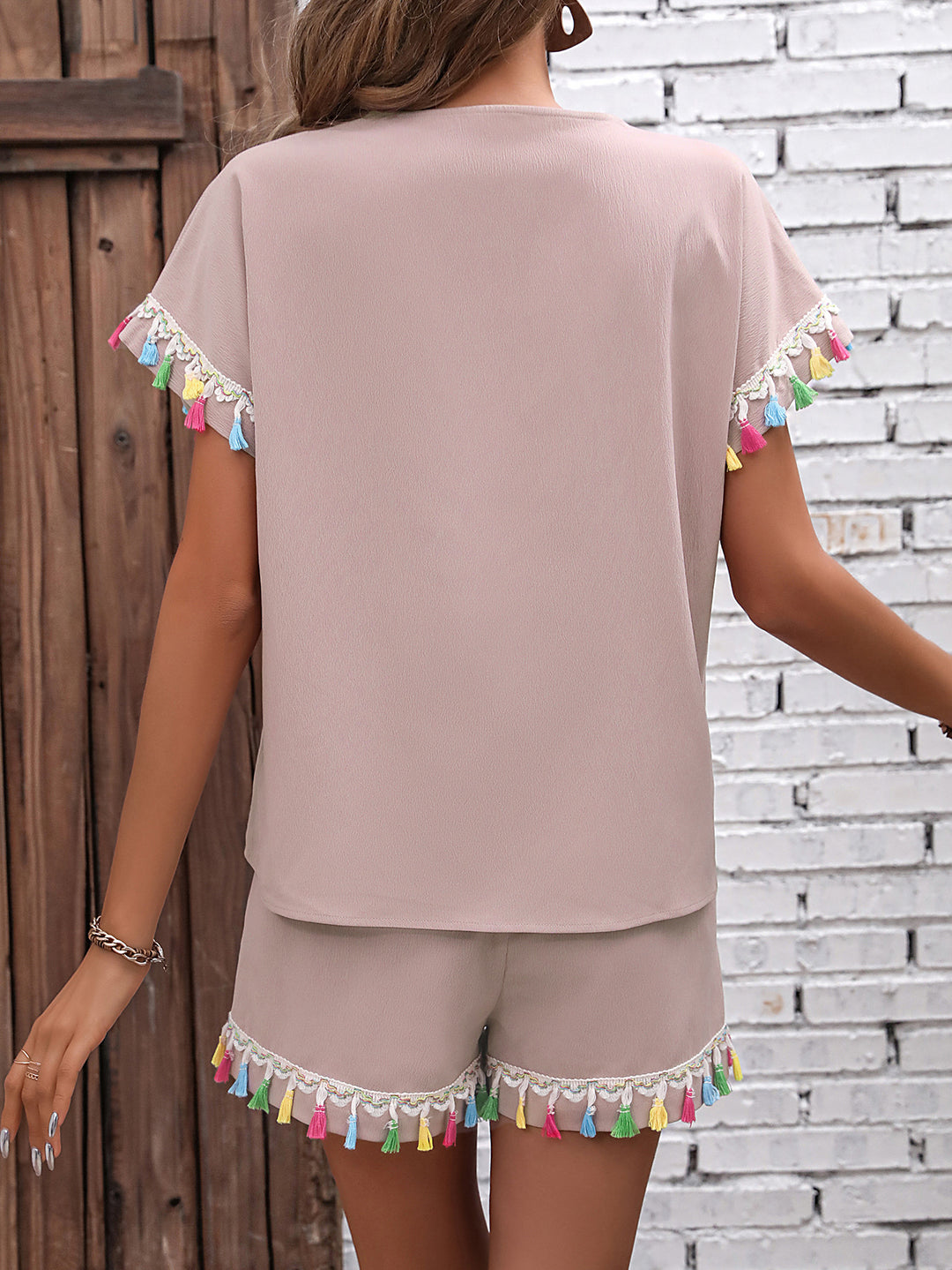 Tweedelige Set – V-Hals Ontwerp & Korte Mouwen voor Ademend Comfort