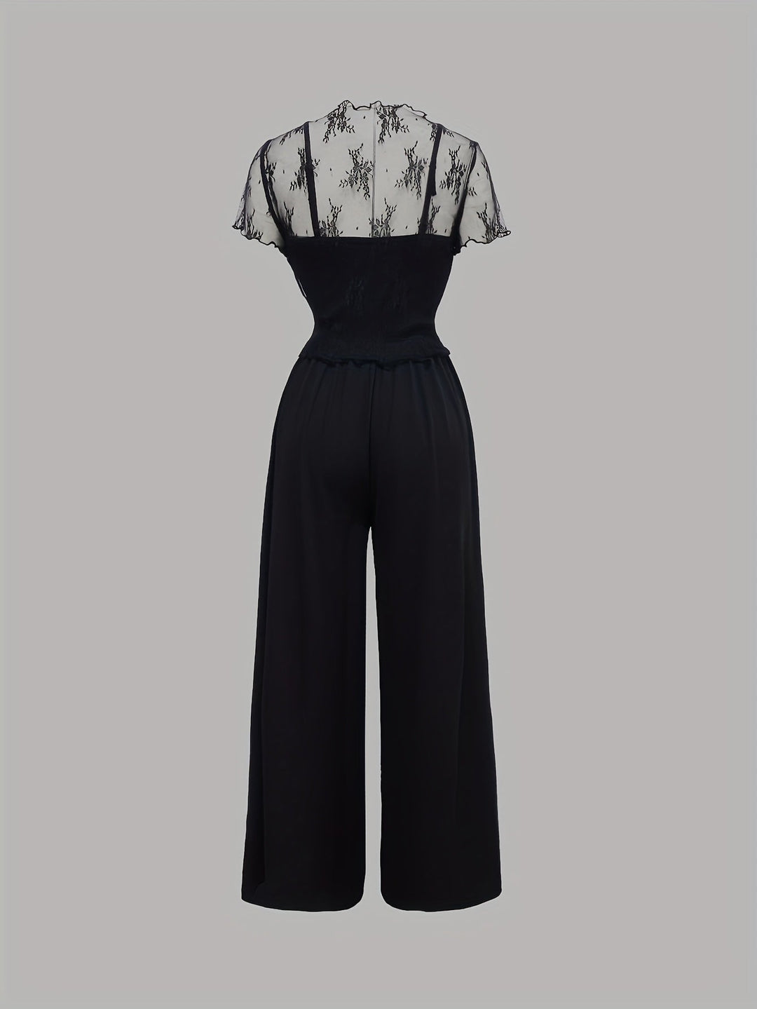 Tweedelige Set - Wijde Pijpen Jumpsuit & Mesh Cover-Up Top