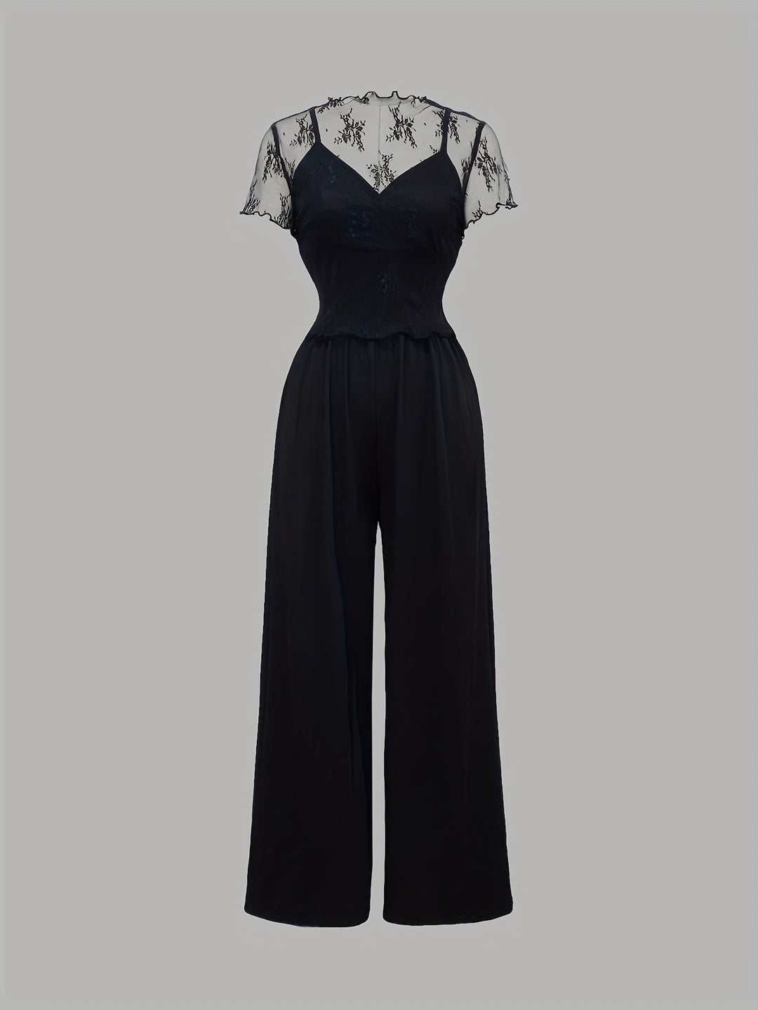 Tweedelige Set - Wijde Pijpen Jumpsuit & Mesh Cover-Up Top