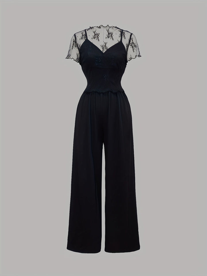 Tweedelige Set - Wijde Pijpen Jumpsuit & Mesh Cover-Up Top