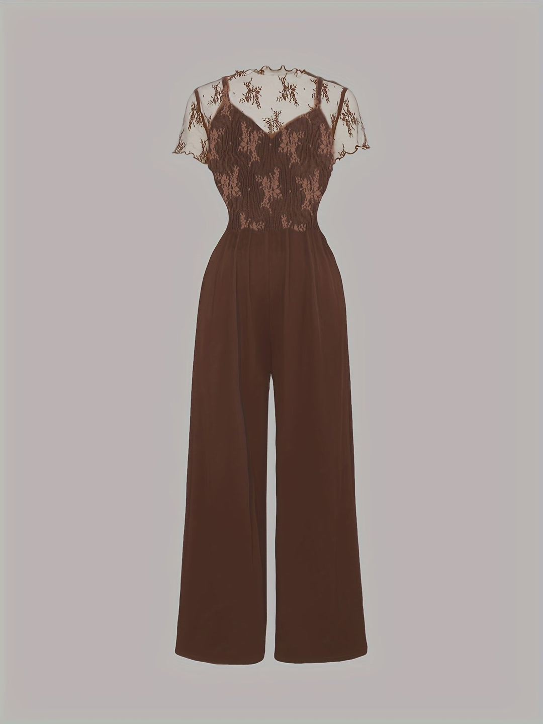 Tweedelige Set - Wijde Pijpen Jumpsuit & Mesh Cover-Up Top