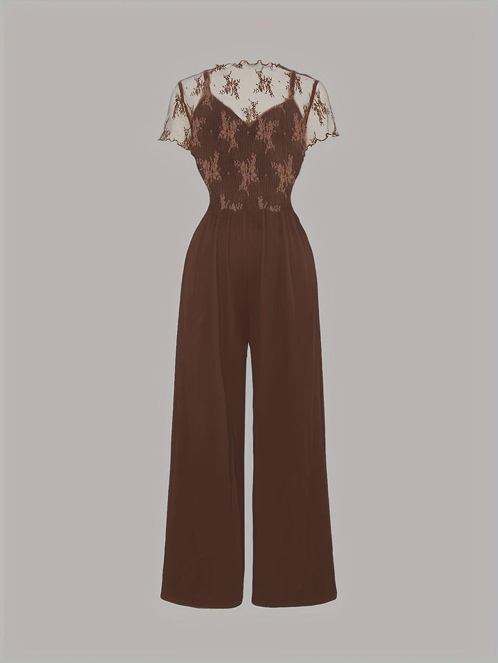 Tweedelige Set - Wijde Pijpen Jumpsuit & Mesh Cover-Up Top