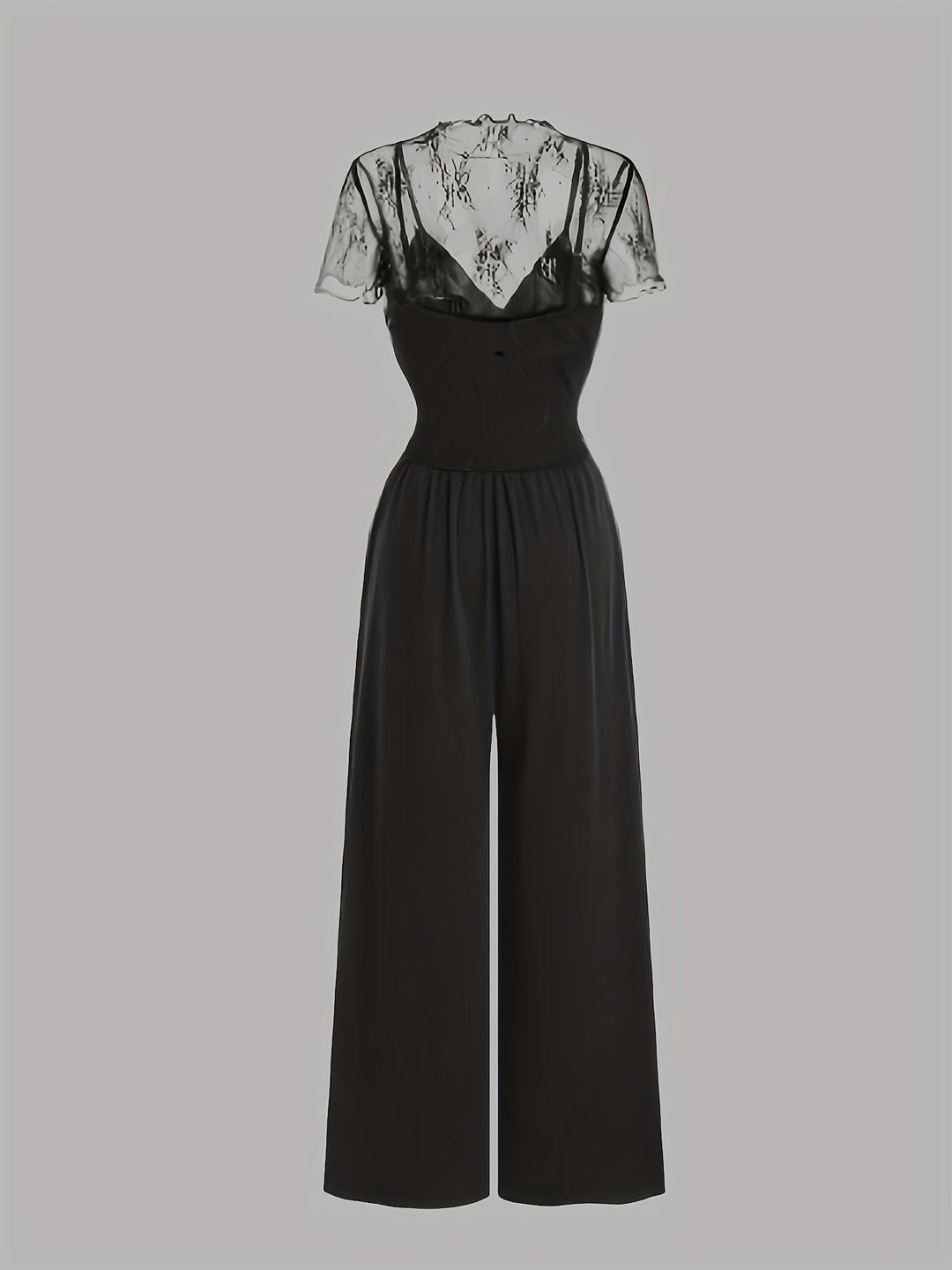 Tweedelige Set - Wijde Pijpen Jumpsuit & Mesh Cover-Up Top