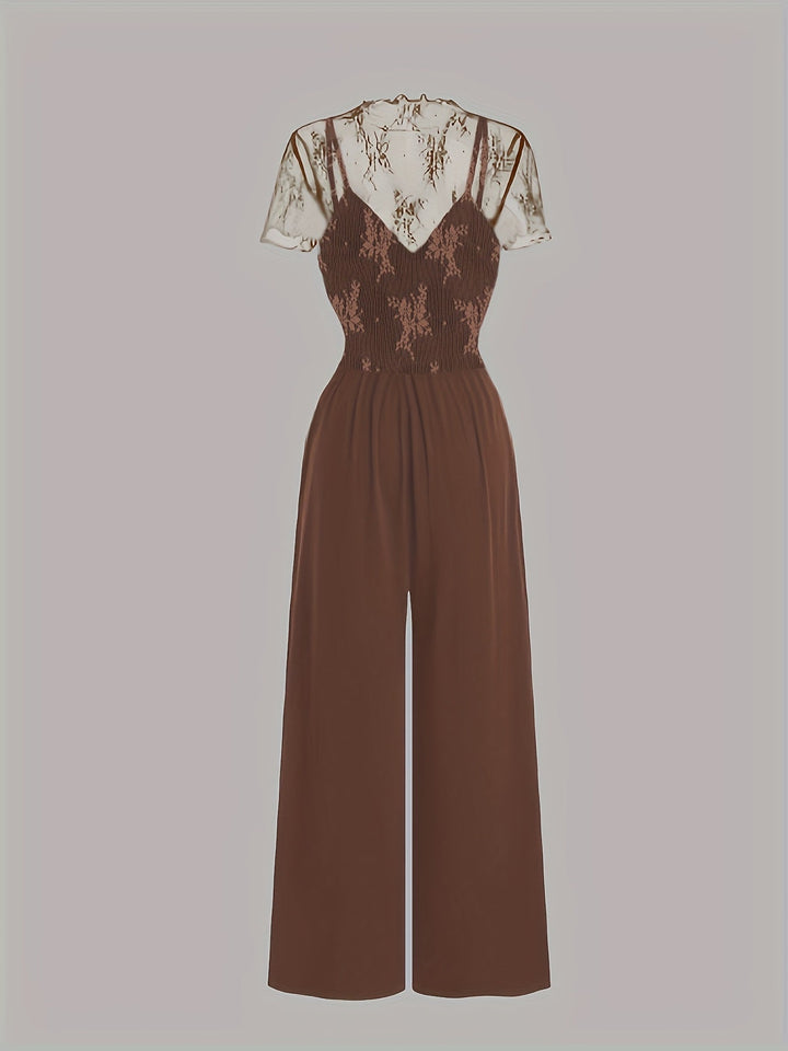 Tweedelige Set - Wijde Pijpen Jumpsuit & Mesh Cover-Up Top