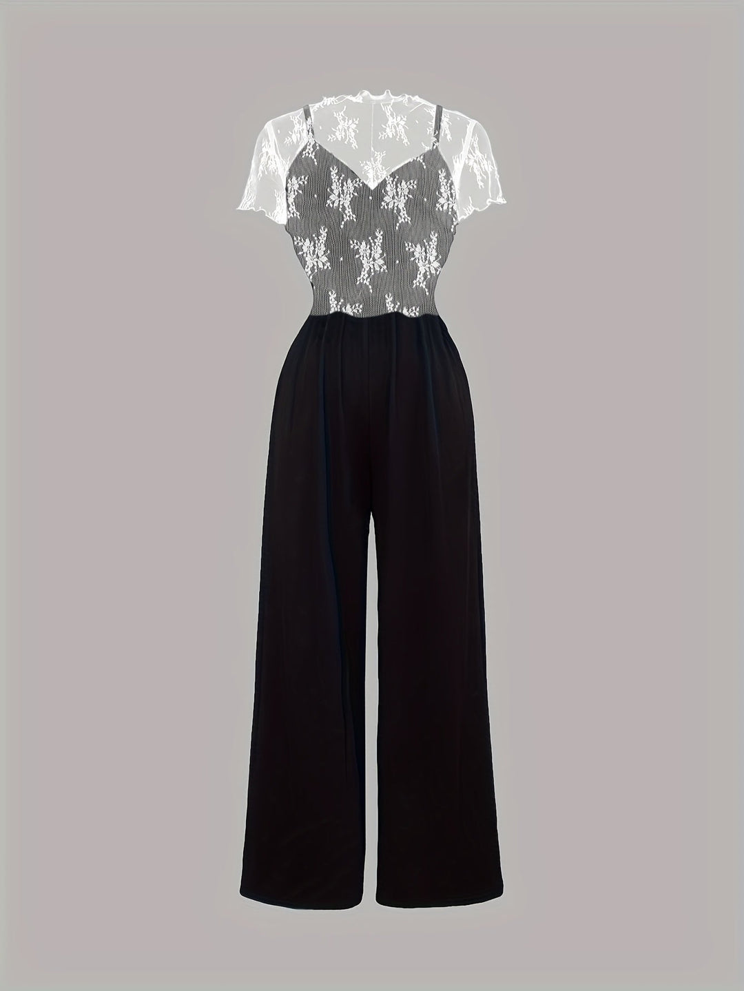 Tweedelige Set - Wijde Pijpen Jumpsuit & Mesh Cover-Up Top