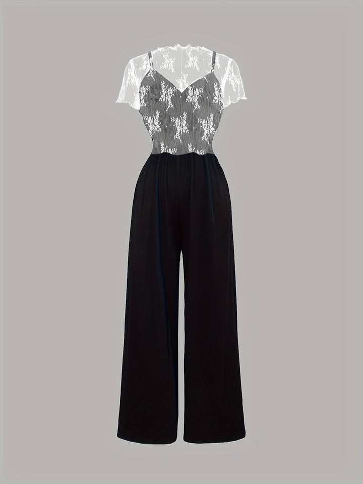 Tweedelige Set - Wijde Pijpen Jumpsuit & Mesh Cover-Up Top