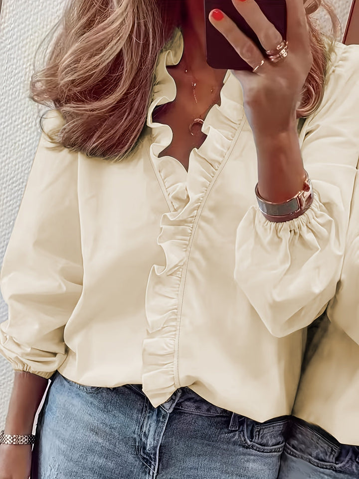 V-Hals Blouse - Rimpeltrim & Ademend Lichtgewicht Stof