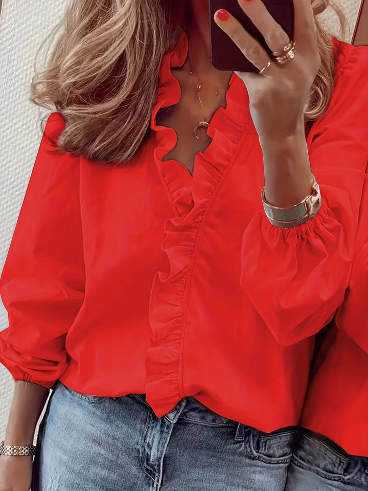 V-Hals Blouse - Rimpeltrim & Ademend Lichtgewicht Stof