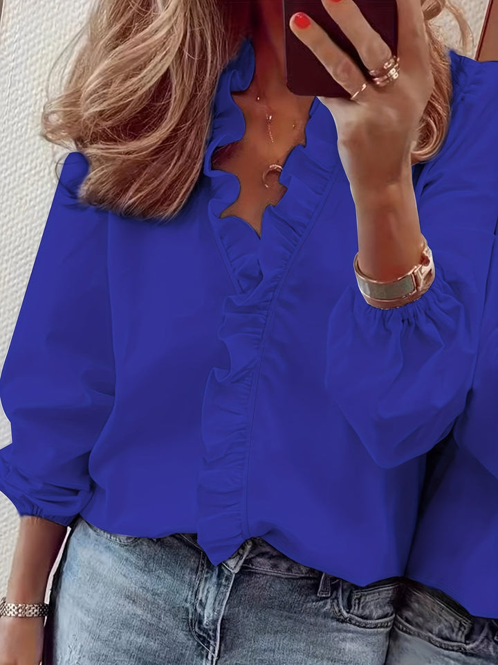 V-Hals Blouse - Rimpeltrim & Ademend Lichtgewicht Stof