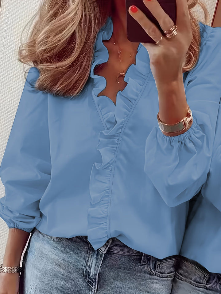 V-Hals Blouse - Rimpeltrim & Ademend Lichtgewicht Stof