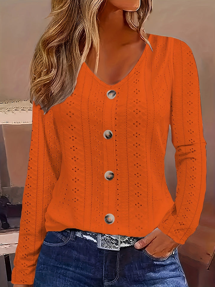 V-hals Blouse - Ooglet Detail & Semi-doorzichtig Stof