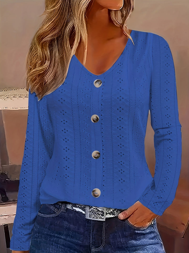 V-hals Blouse - Ooglet Detail & Semi-doorzichtig Stof