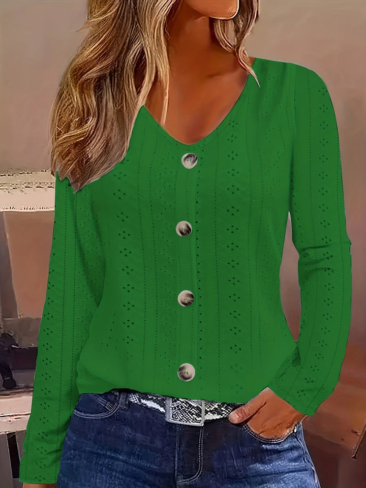 V-hals Blouse - Ooglet Detail & Semi-doorzichtig Stof