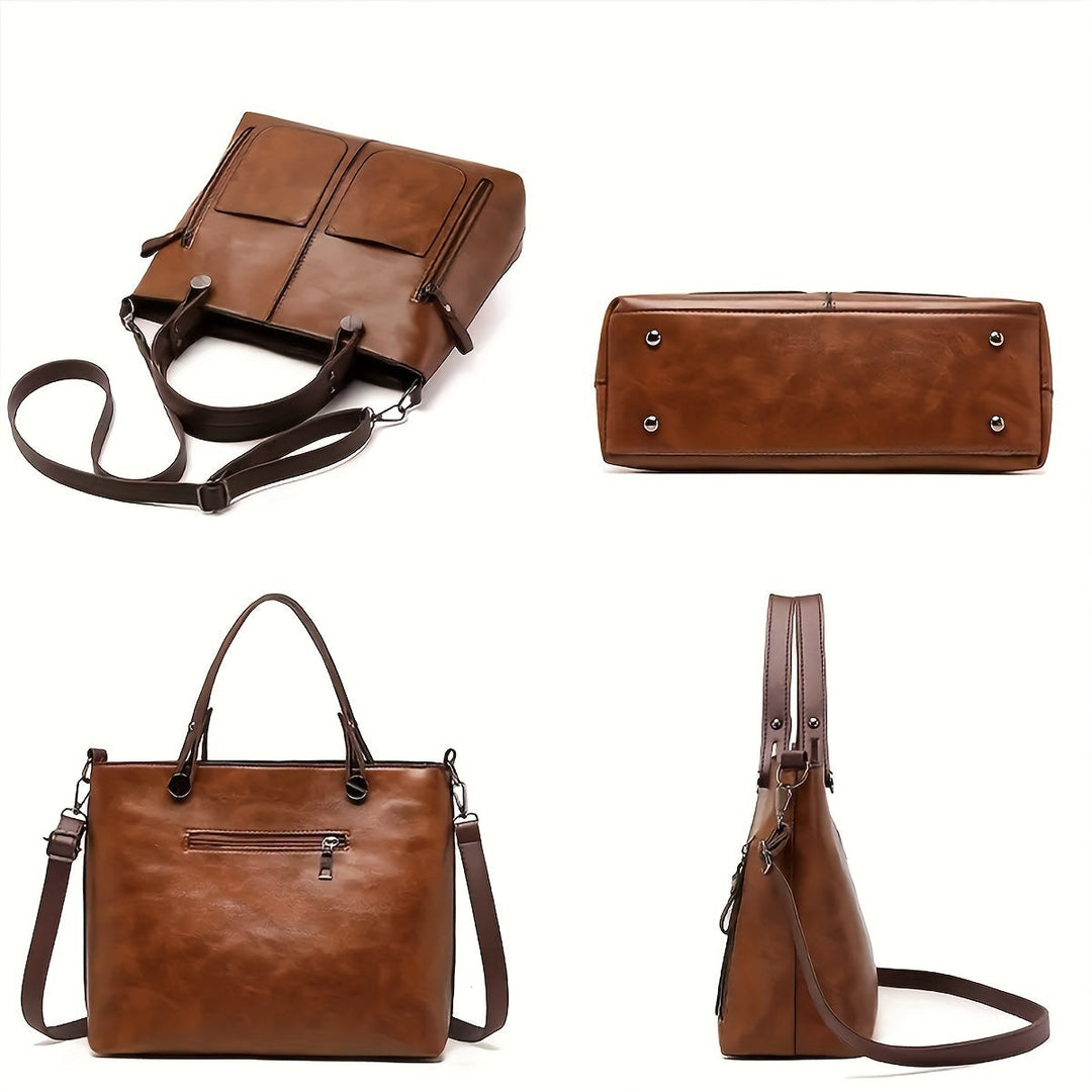 Vintage-Stijl Tote Tas - Grote Vorm & Meerdere Vakken