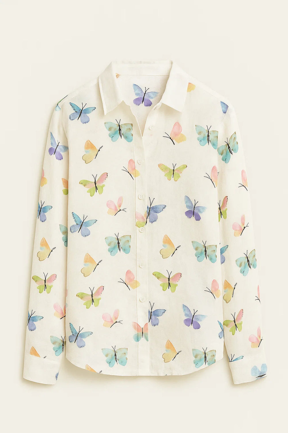 Vlinderprint Knopshirt - Casual Lange Mouwen & Knopsluiting