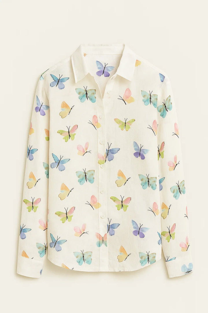 Vlinderprint Knopshirt - Casual Lange Mouwen & Knopsluiting