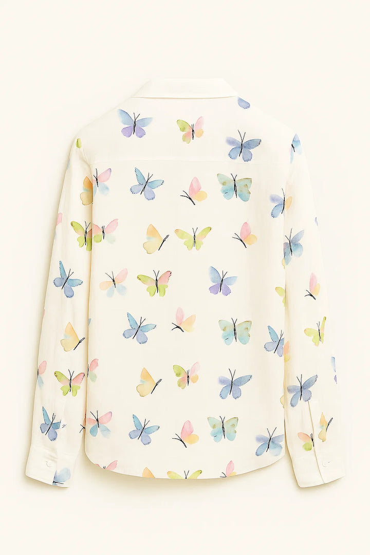 Vlinderprint Knopshirt - Casual Lange Mouwen & Knopsluiting