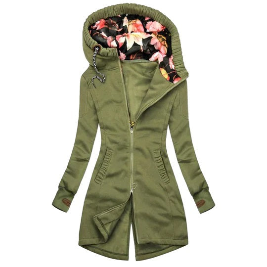 Warme lange winterjas met capuchon
