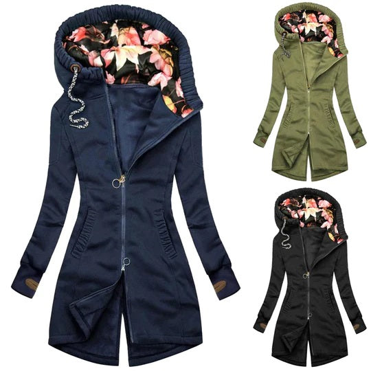 Warme lange winterjas met capuchon