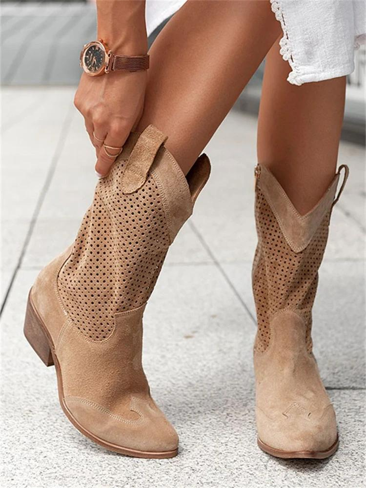 Westernlaarzen - Geperforeerd Suede En Comfortabel Lopen