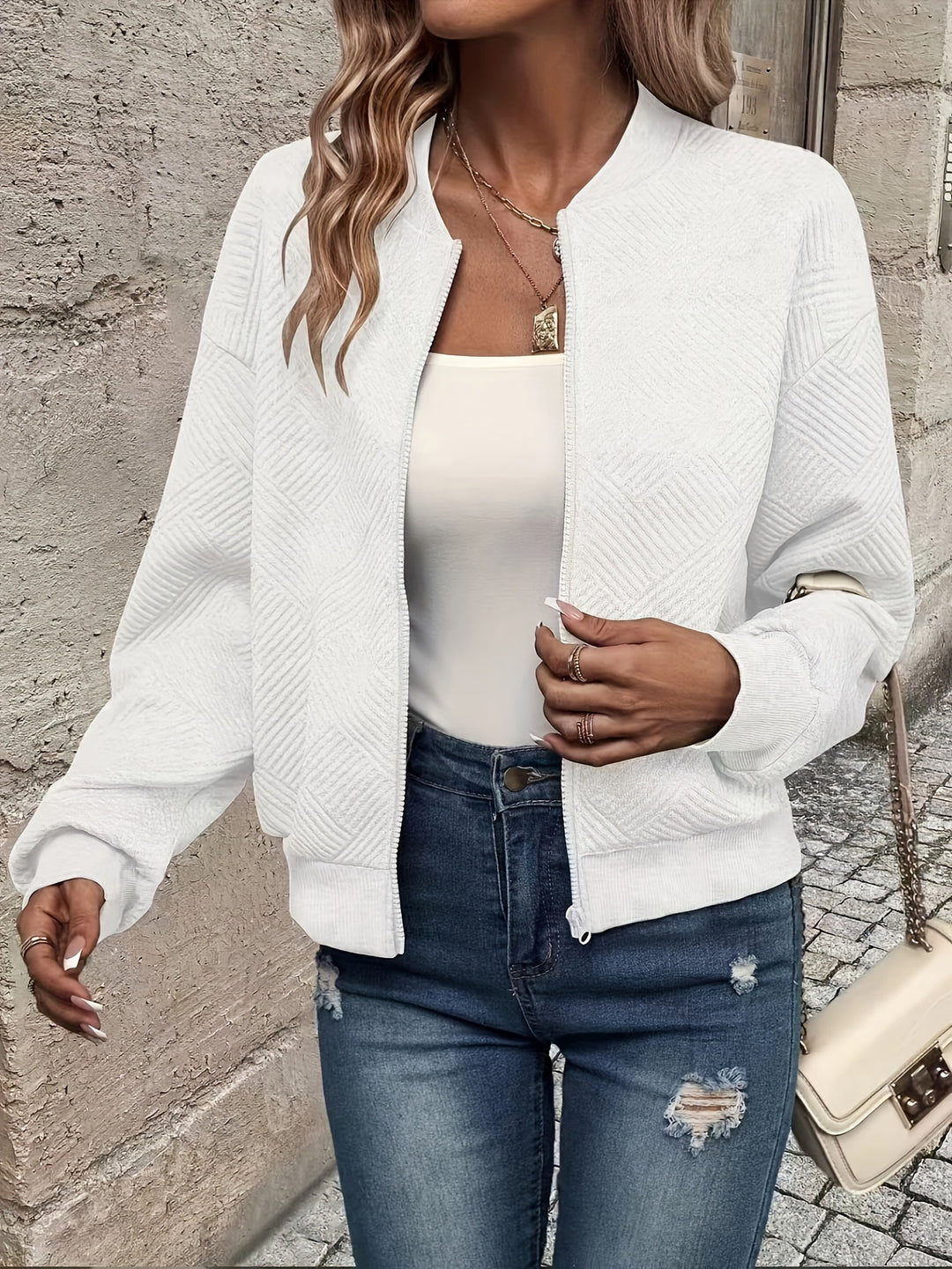 Zip-Up Jas - Textuur Stof & Machine Wasbaar Ontwerp