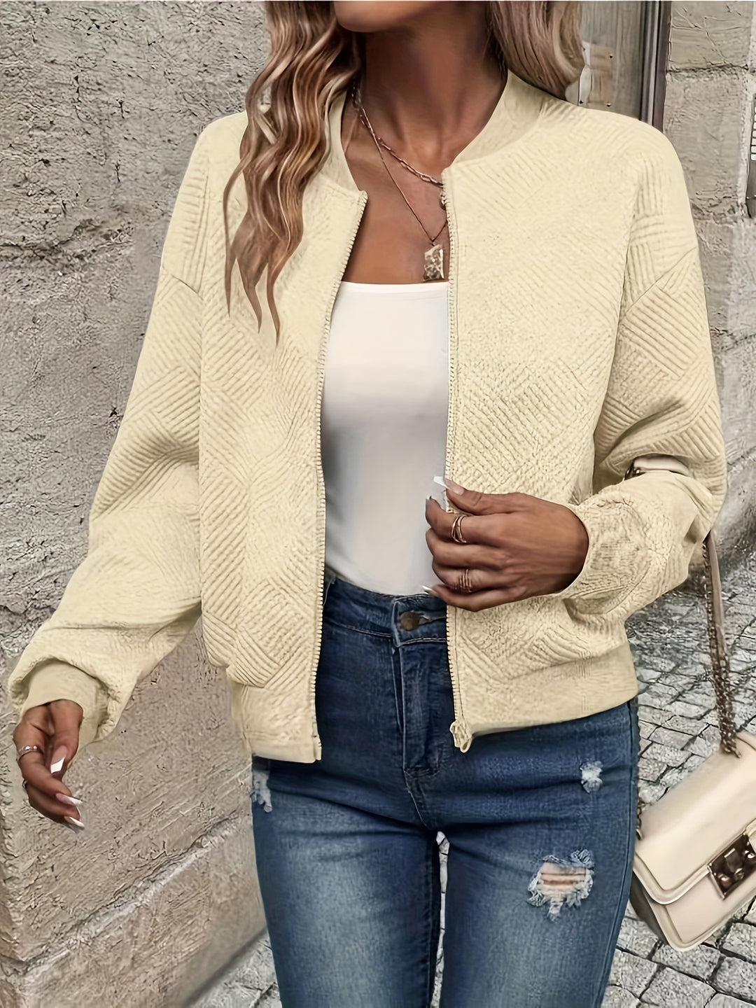 Zip-Up Jas - Textuur Stof & Machine Wasbaar Ontwerp